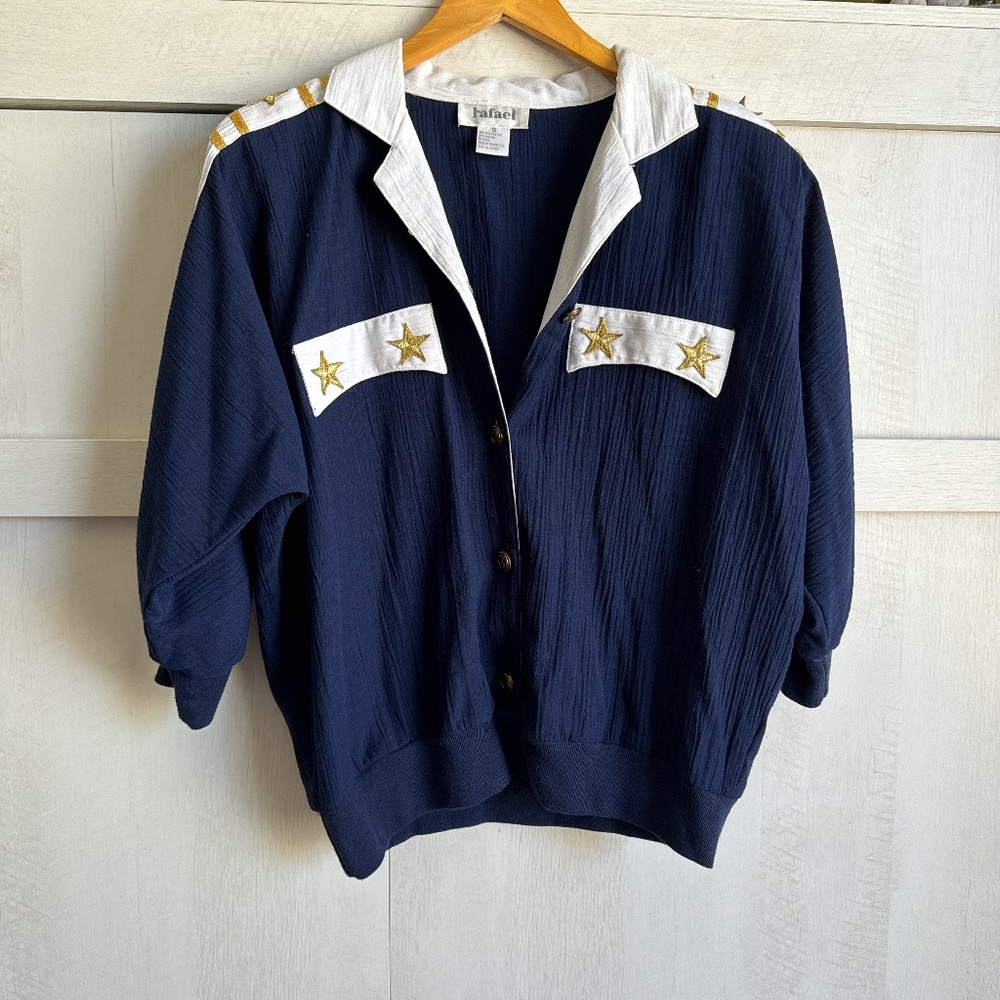 80s Vintage Nautical Navy Blue Top
